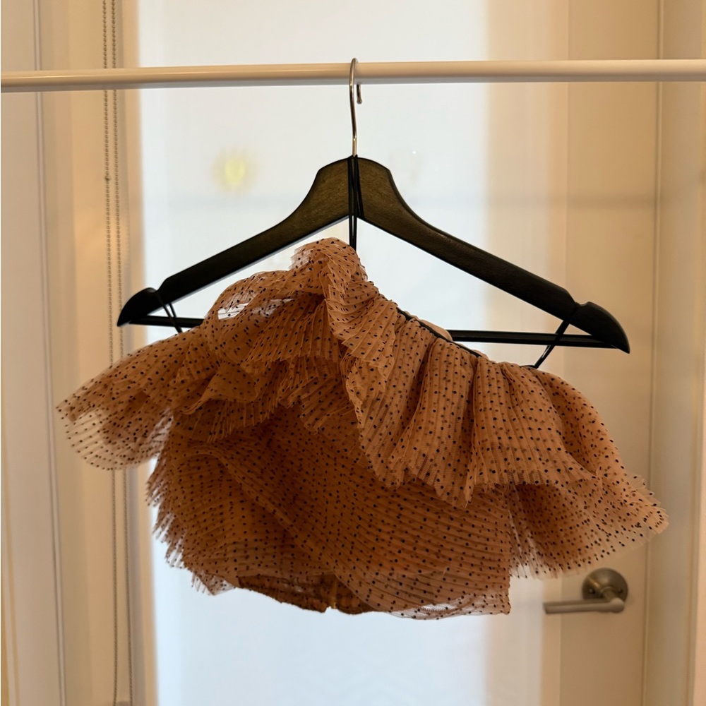 Zara Flouncy Tulle Strapless Blouse in Beige and Black